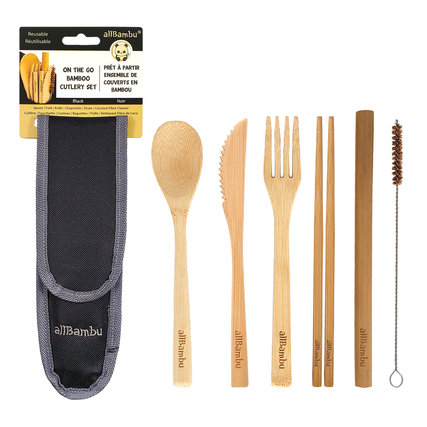 Bamboo Cutlery Set w/ Carabiner