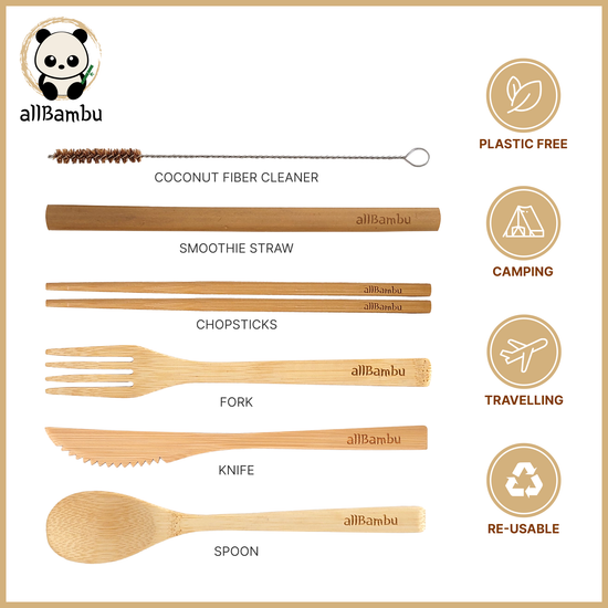 Bamboo Cutlery Set w/ Carabiner